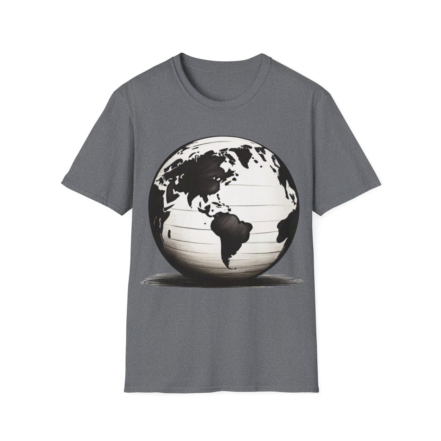 Black and White Earth Sphere Sketch - Unisex T-Shirt