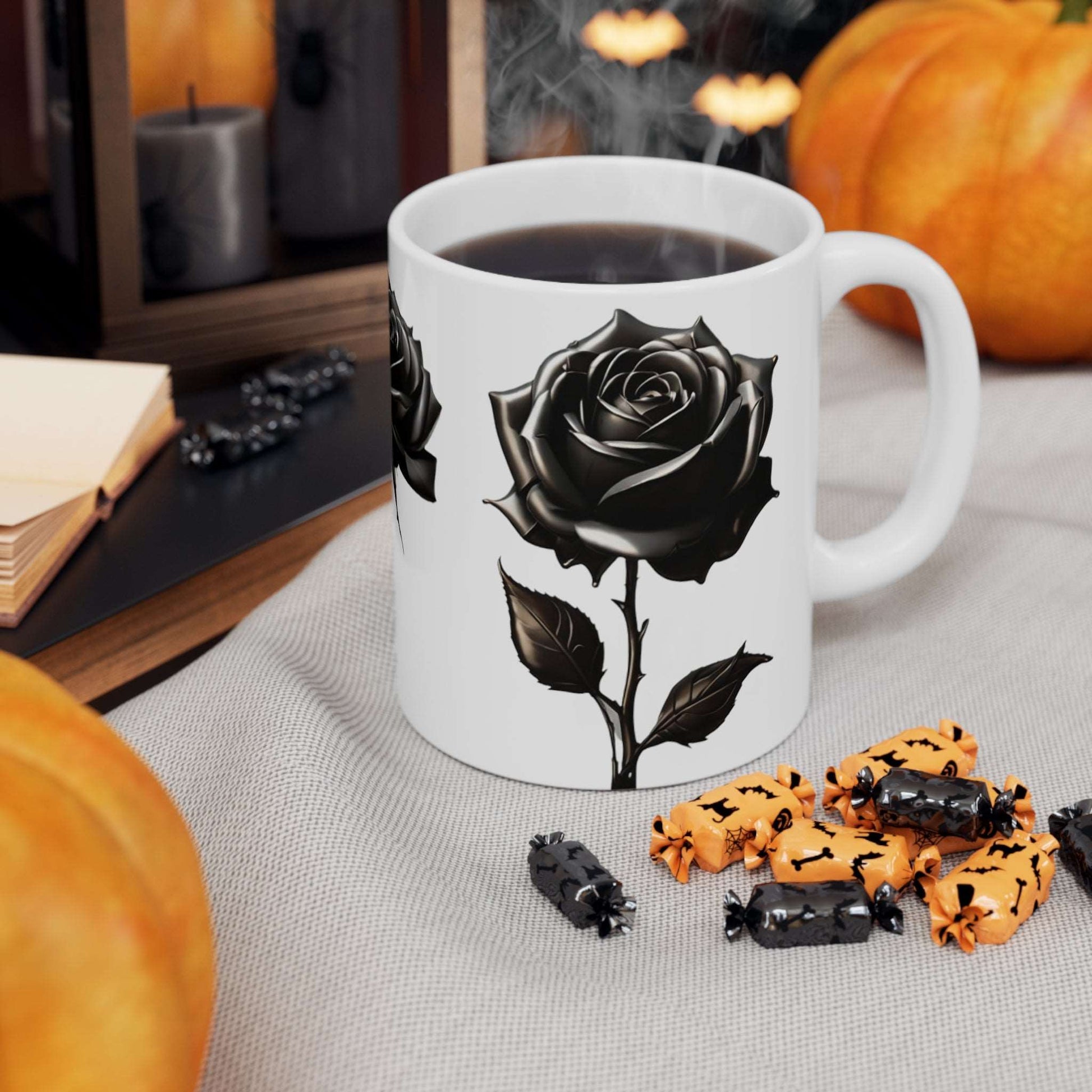 Black Rose Mug - Ceramic Coffee Mug 11oz