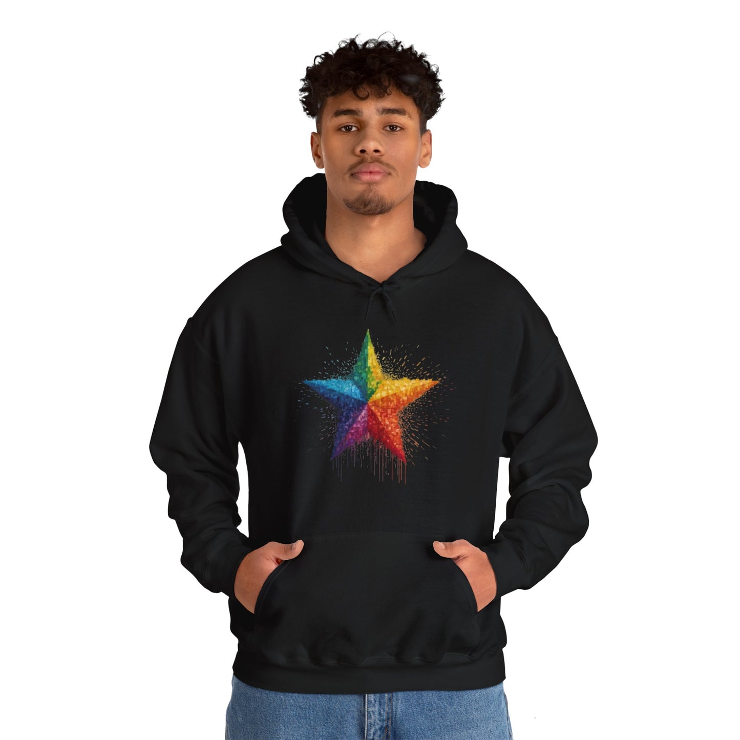 Multicoloured Pixelated Star - Unisex Hooded Sweatshirt