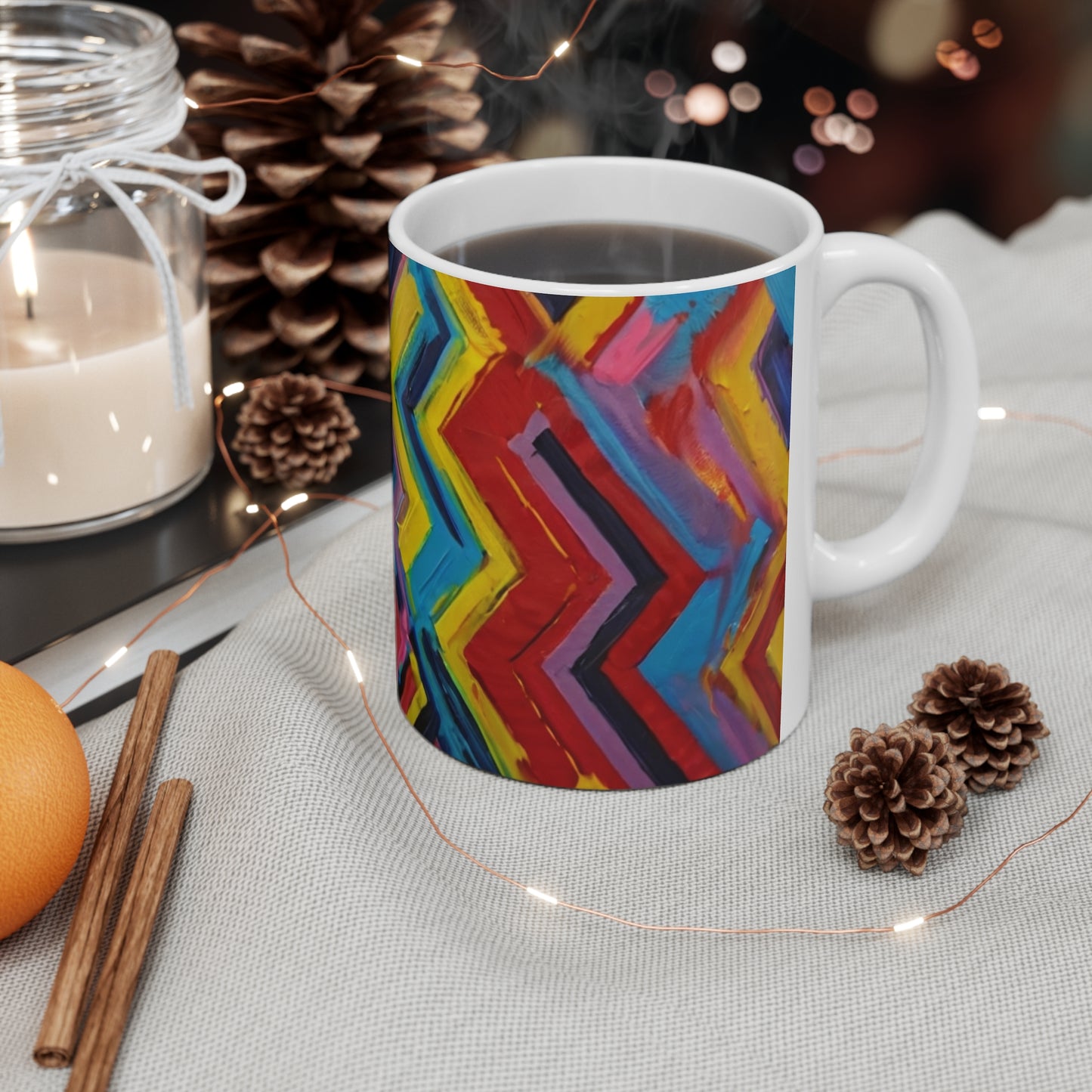 Multicoloured Zigzags Mug - Ceramic Coffee Mug 11oz