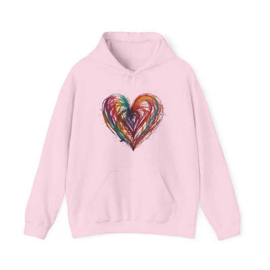 Colourful Messy Lines Transparent Love Heart - Unisex Hooded Sweatshirt