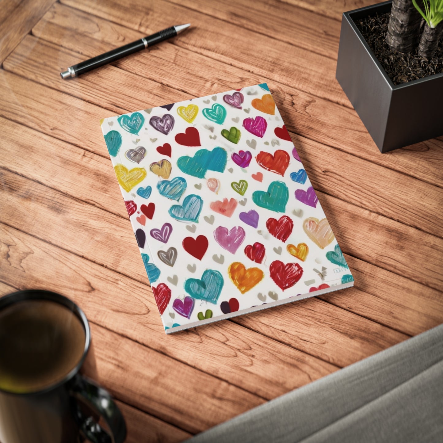 Colourful Sketched Small Love Hearts - Softcover Notebook, A5