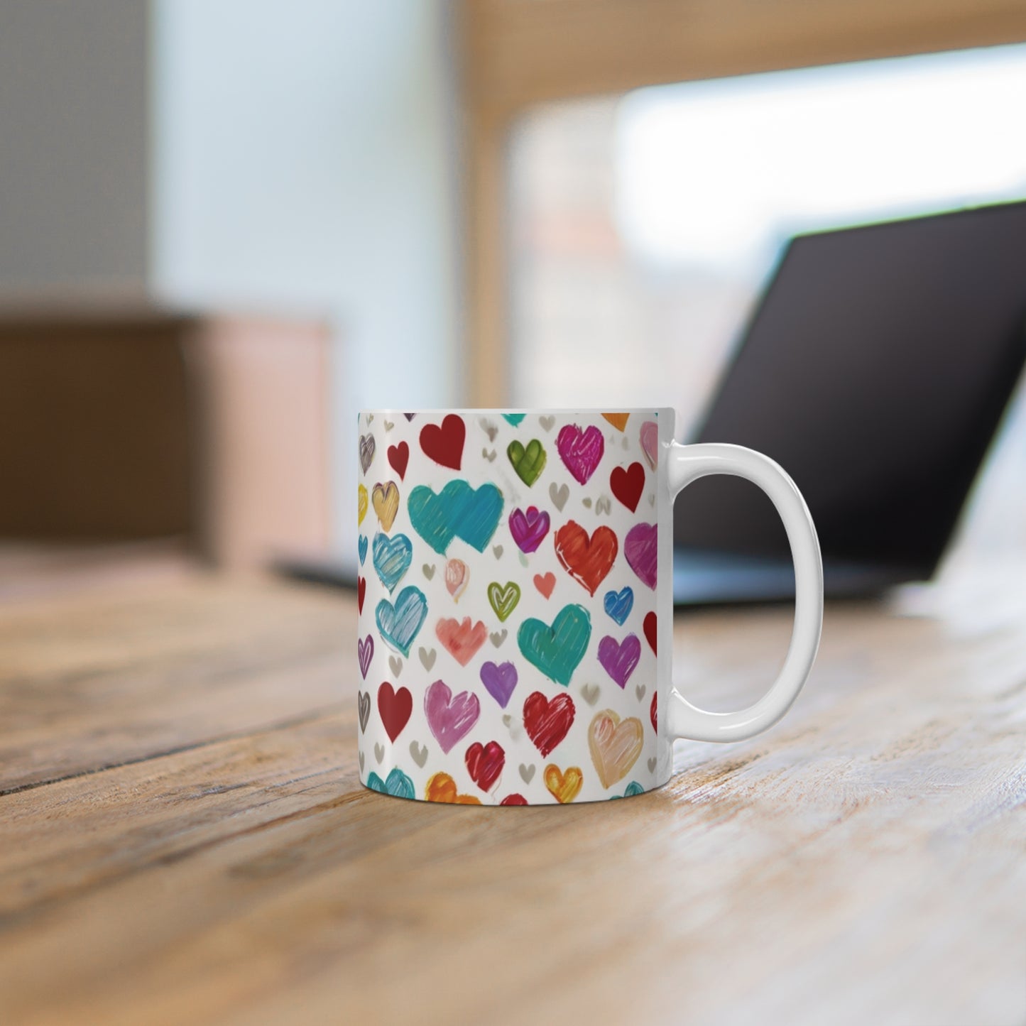 Sketched Colourful Small Love Hearts Mug - Ceramic Coffee Mug 11oz