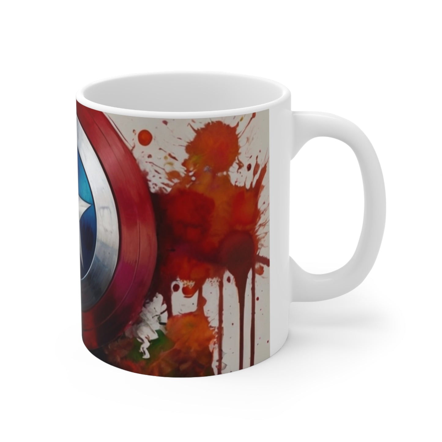 Captain America Shield, Splatter Paint Background Mug - Ceramic Coffee Mug 11oz
