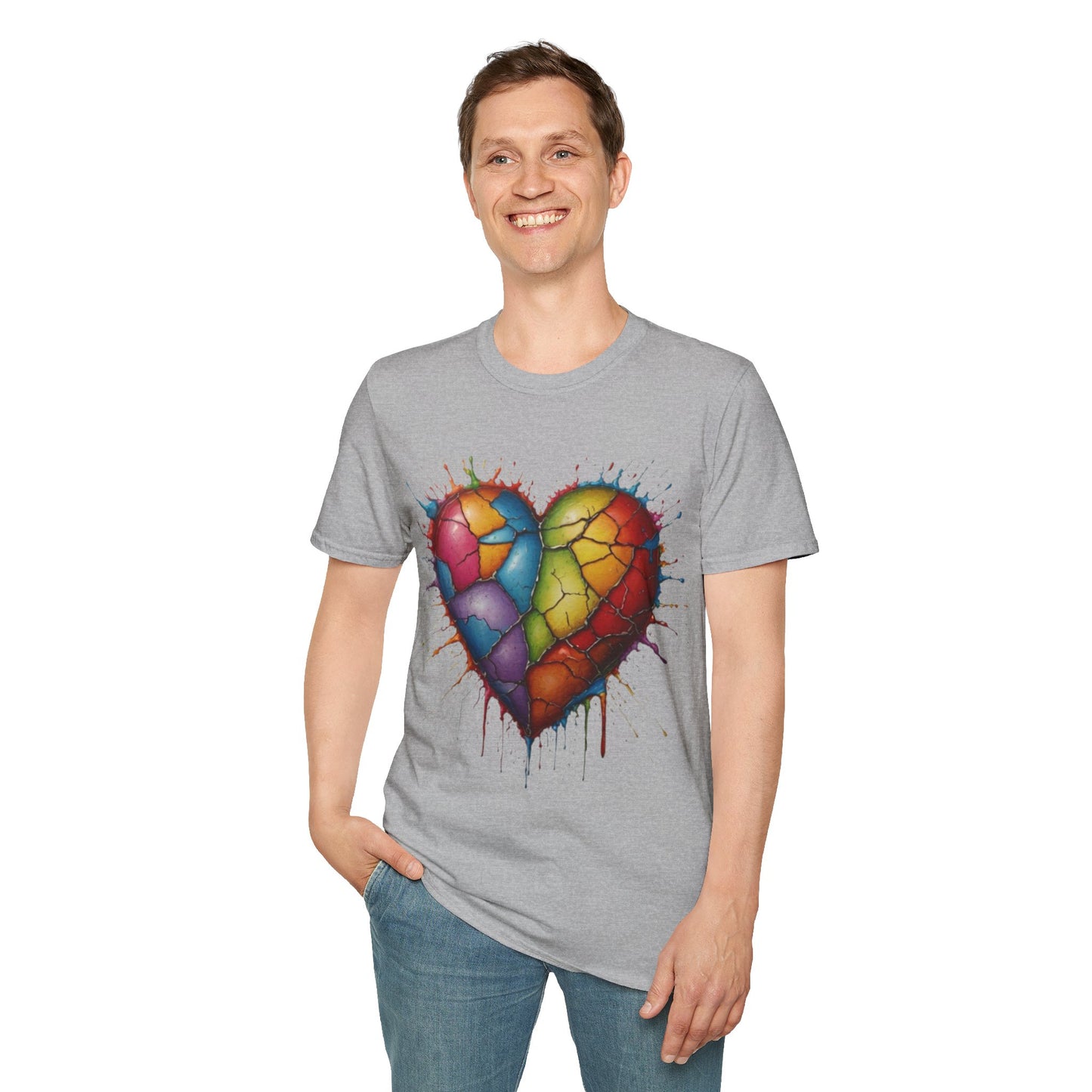 Colourful Messy Cracked Love Heart - Unisex T-Shirt