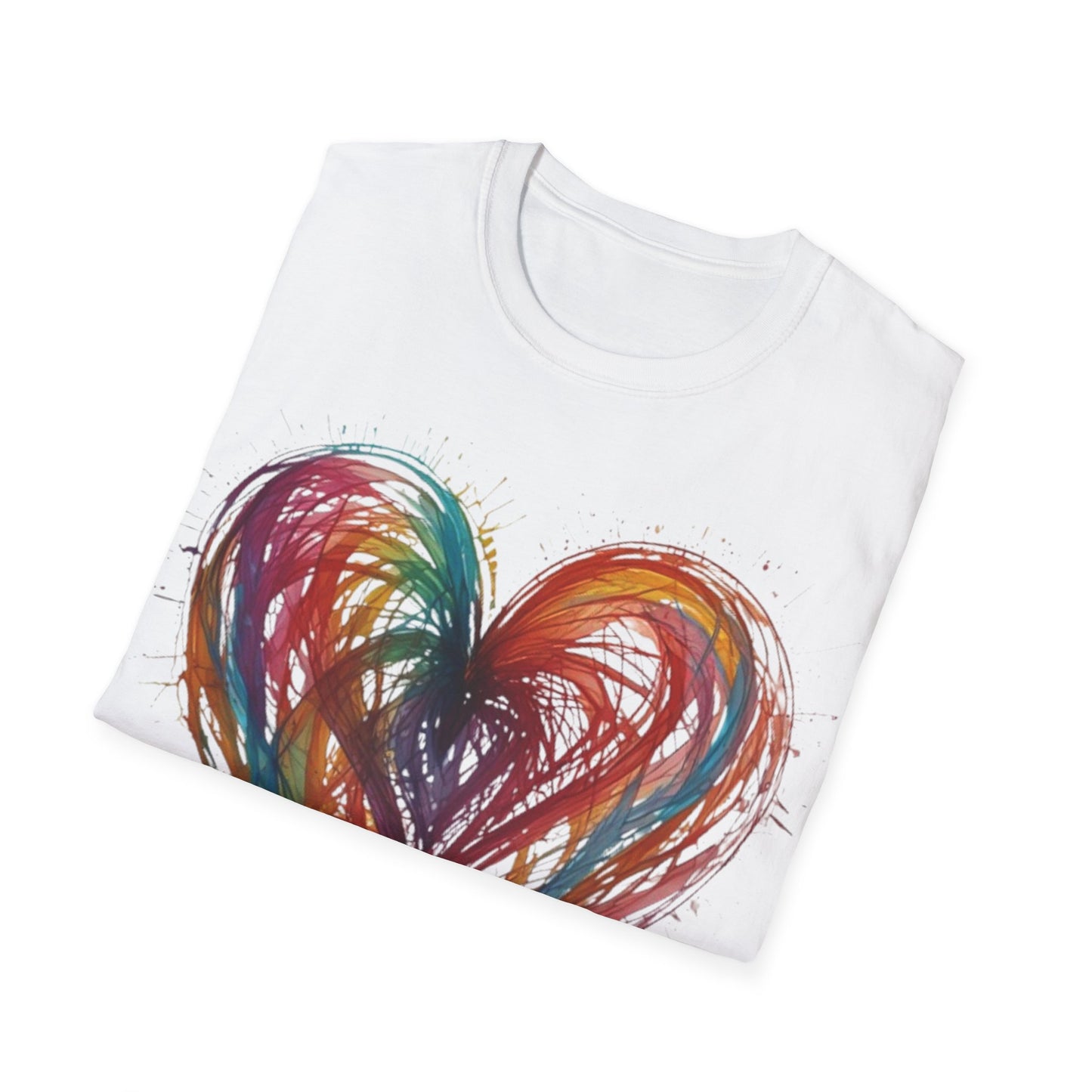 Colourful Messy Lines Transparent Love Heart - Unisex T-Shirt