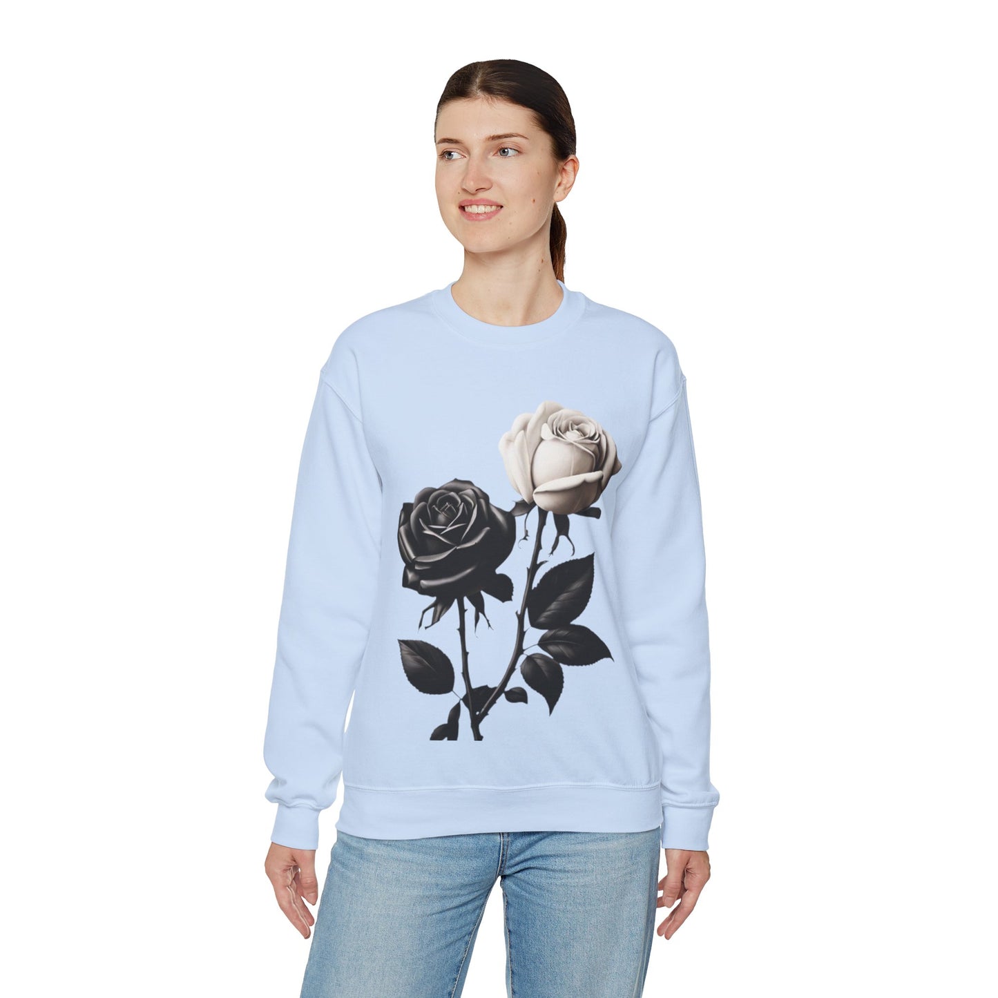 Black and White Rose - Unisex Crewneck Sweatshirt
