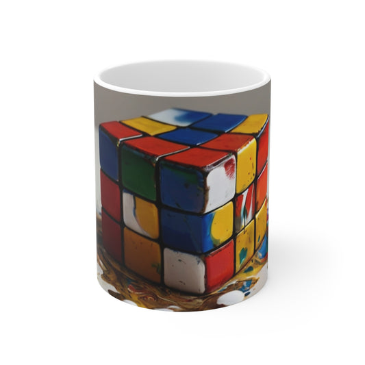 Messy Paint Covered Rubik's Cube Mug - Ceramic Coffee Mug 11oz