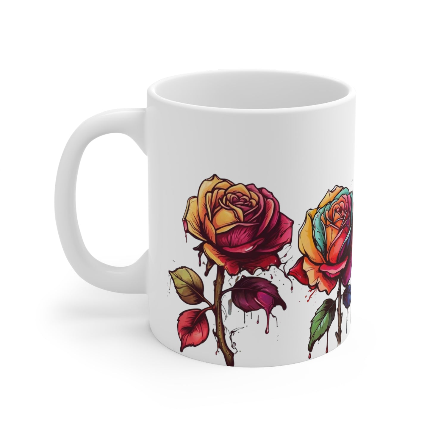 Dying Red Roses Art Mug - Ceramic Coffee Mug 11oz