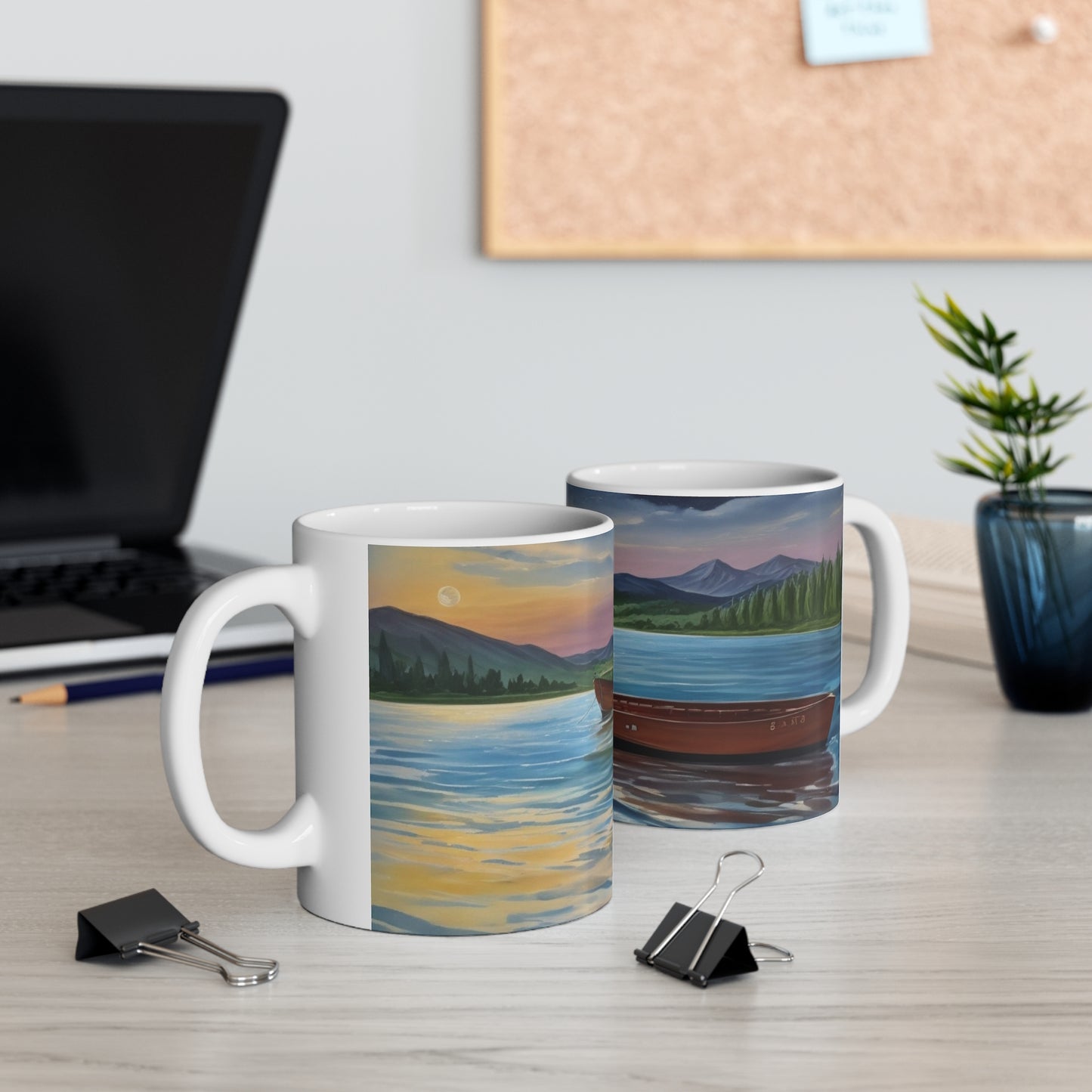 Boat on Lake Mug - Ceramic Coffee Mug 11oz