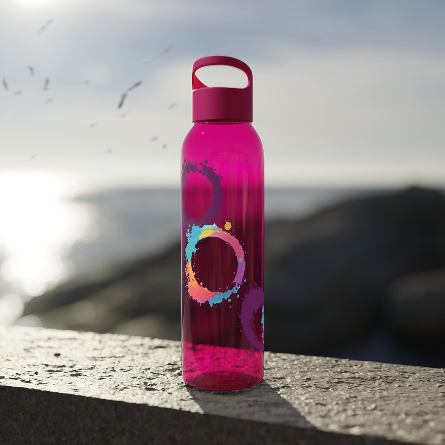 Colourful Circles Paint Art - Sky Water Bottle