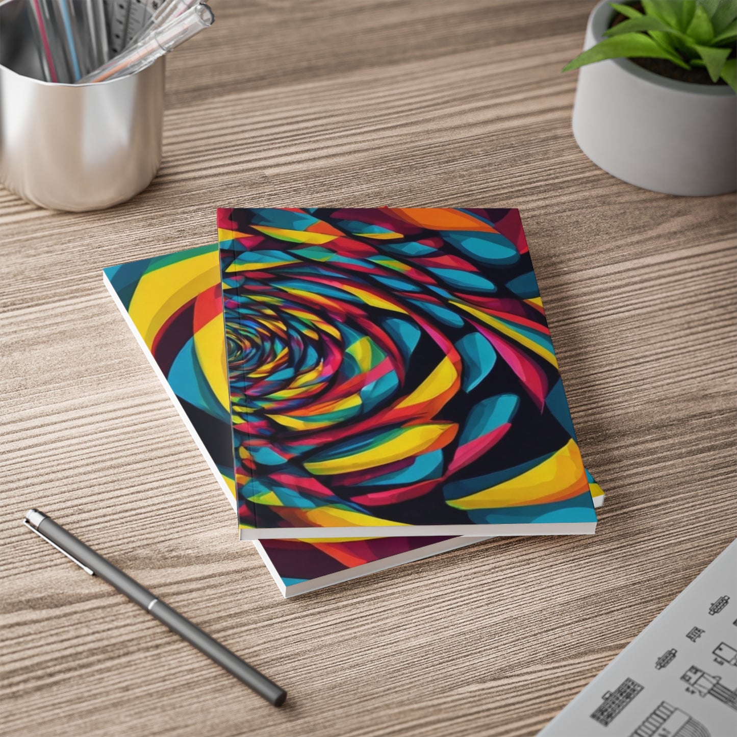 Colourful 2D Swirly Abstract Optical Illusion - Softcover Notebook, A5