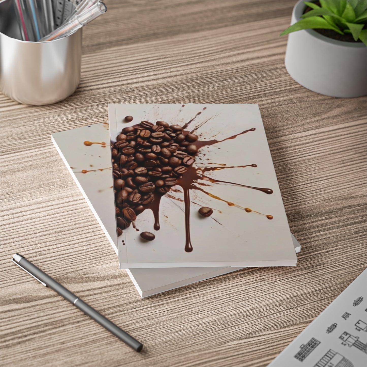 Coffee Beans Love Heart Splatter - Softcover Notebook, A5