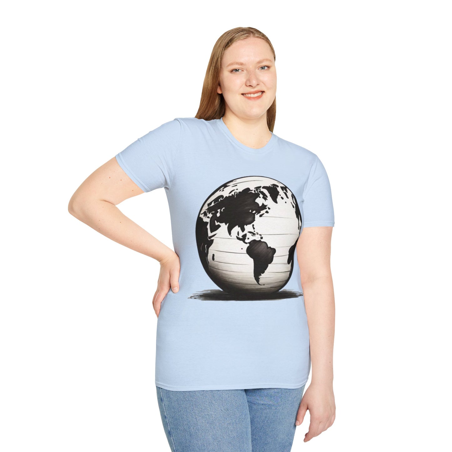 Black and White Earth Sphere Sketch - Unisex T-Shirt