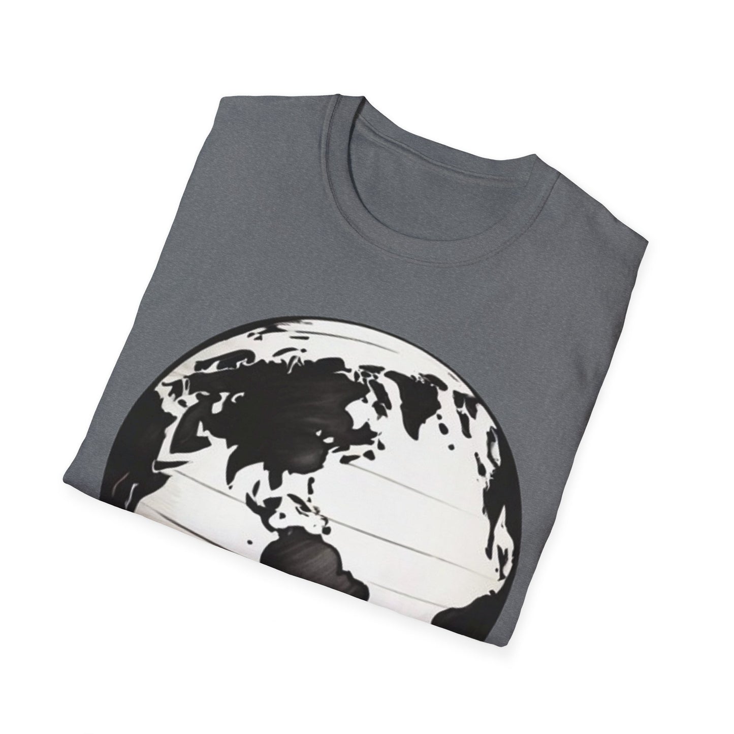 Black and White Earth Sphere Sketch - Unisex T-Shirt