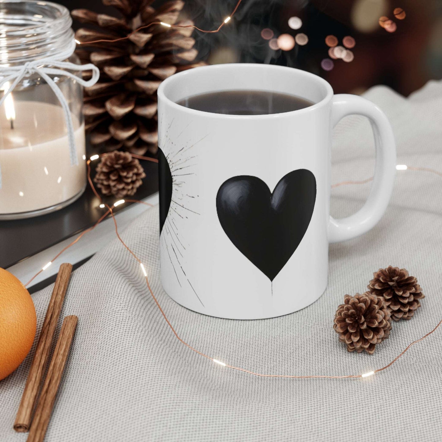 Black Love Hearts Mug - Ceramic Coffee Mug 11oz