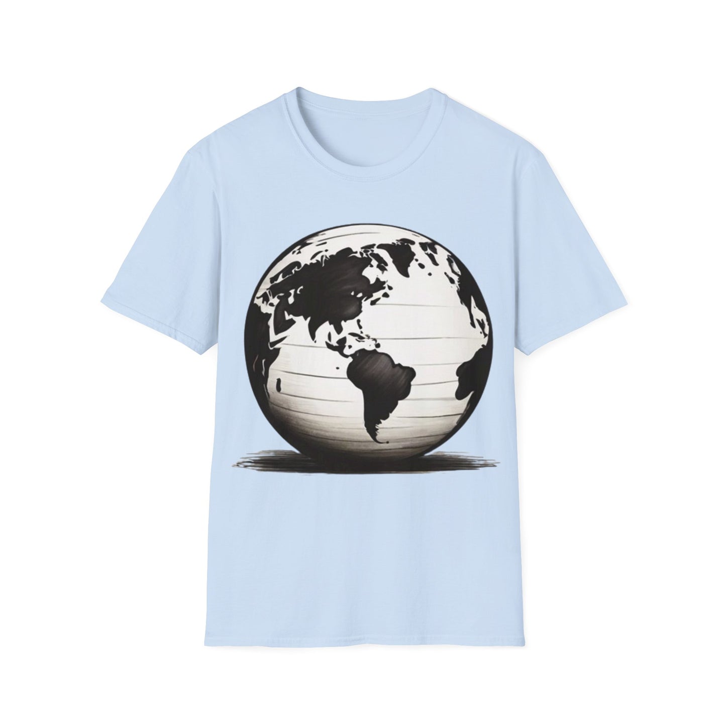 Black and White Earth Sphere Sketch - Unisex T-Shirt