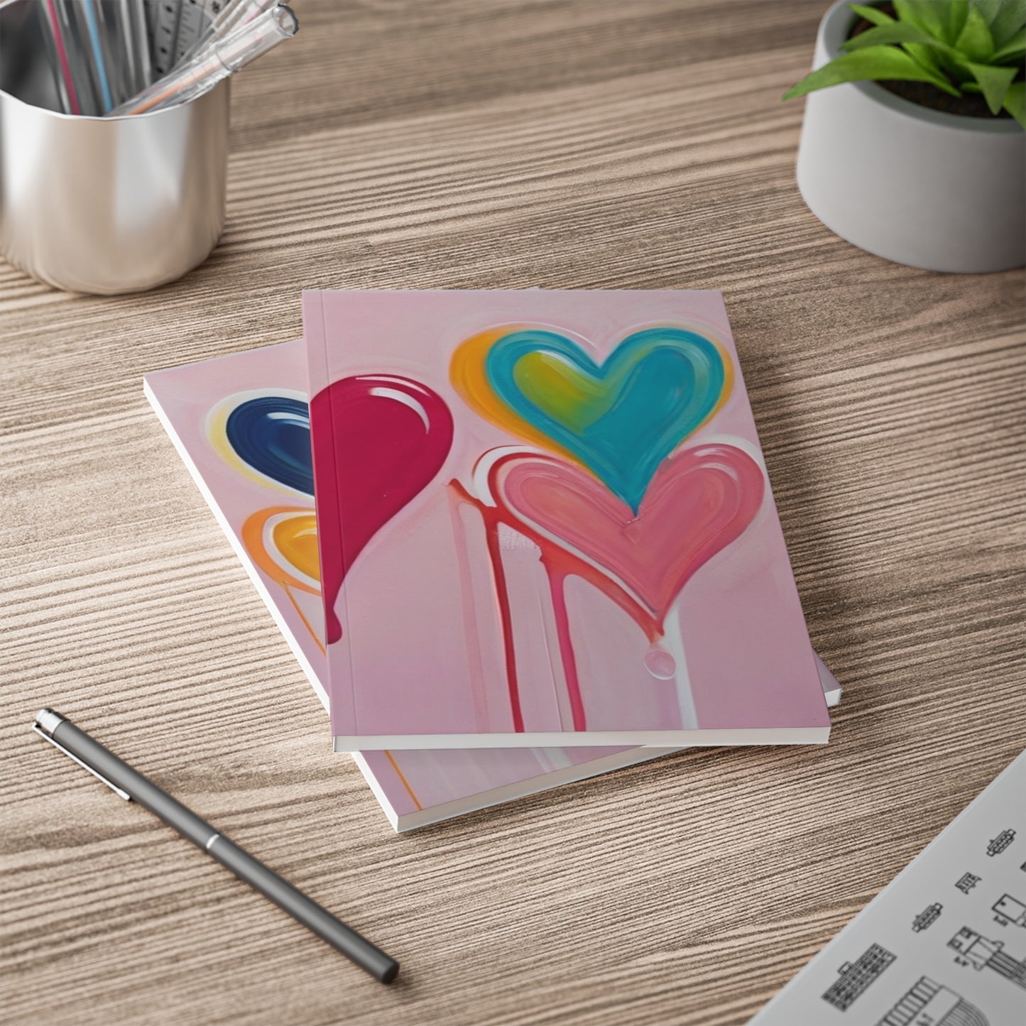 Dripping Multicoloured Love Hearts - Softcover Notebook, A5