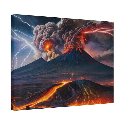 Lightning Above Erupting Volcano - Matte Canvas, Stretched, 0.75"