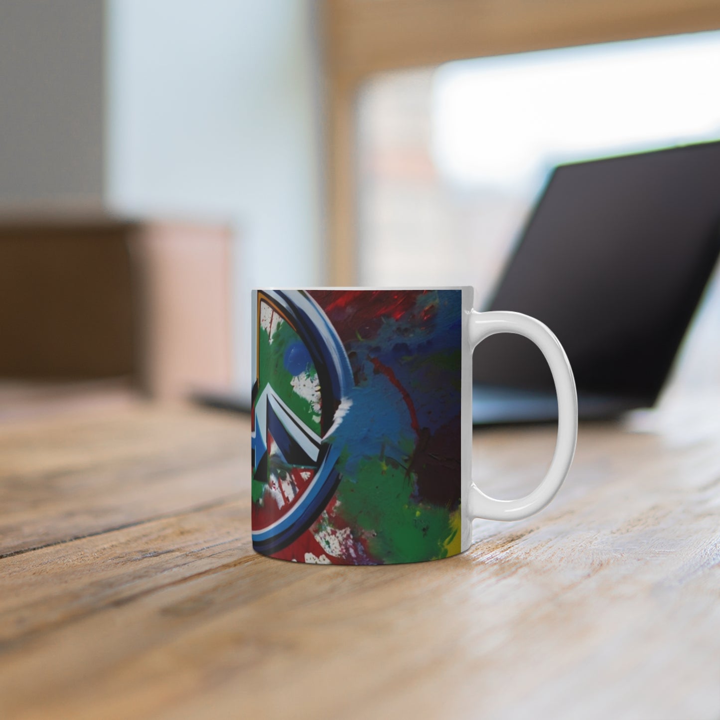 Messy Paint Splatter Blue Avengers Logo Mug - Ceramic Coffee Mug 11oz