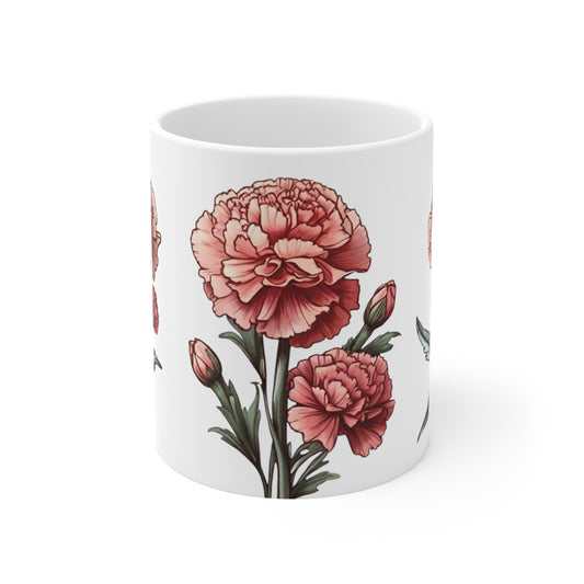 Carnation Flower Mug - Ceramic Coffee Mug 11oz