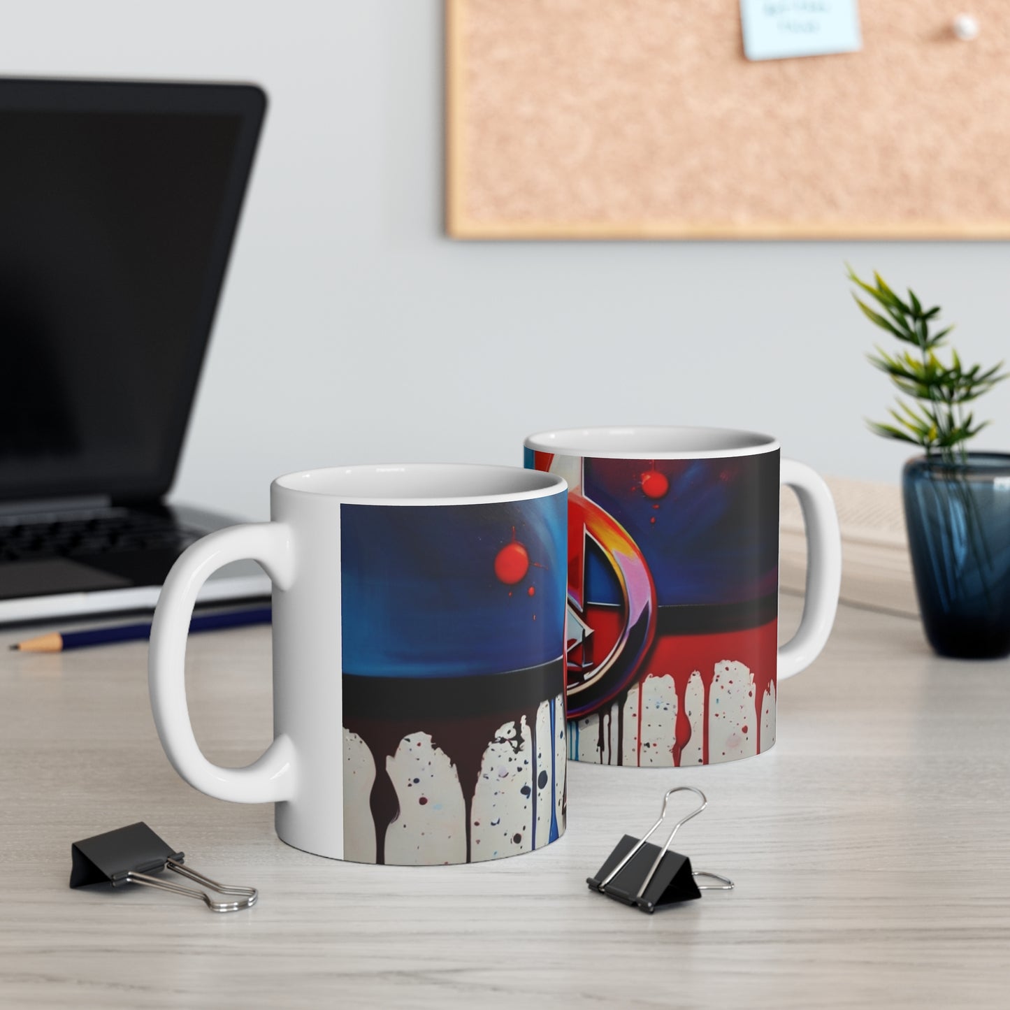 Messy Red and Blue Avengers Logo Mug - Ceramic Coffee Mug 11oz