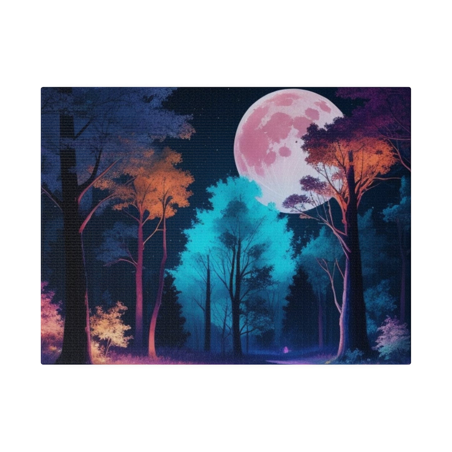 Night Time Full Moon Colourful Forest Art - Matte Canvas, Stretched, 0.75"