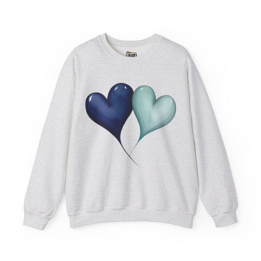 Blue and Green Twin Love Hearts - Unisex Crewneck Sweatshirt