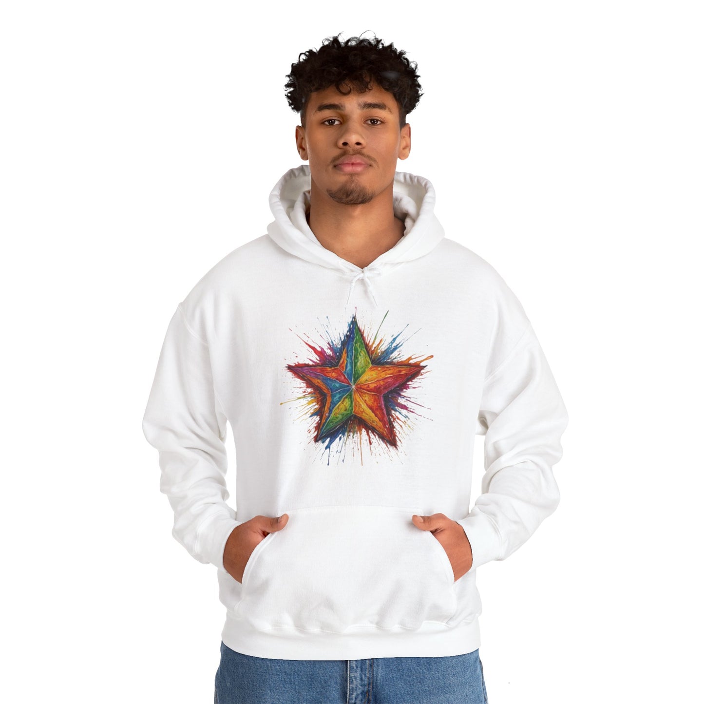 Burning Multicoloured Star - Unisex Hooded Sweatshirt