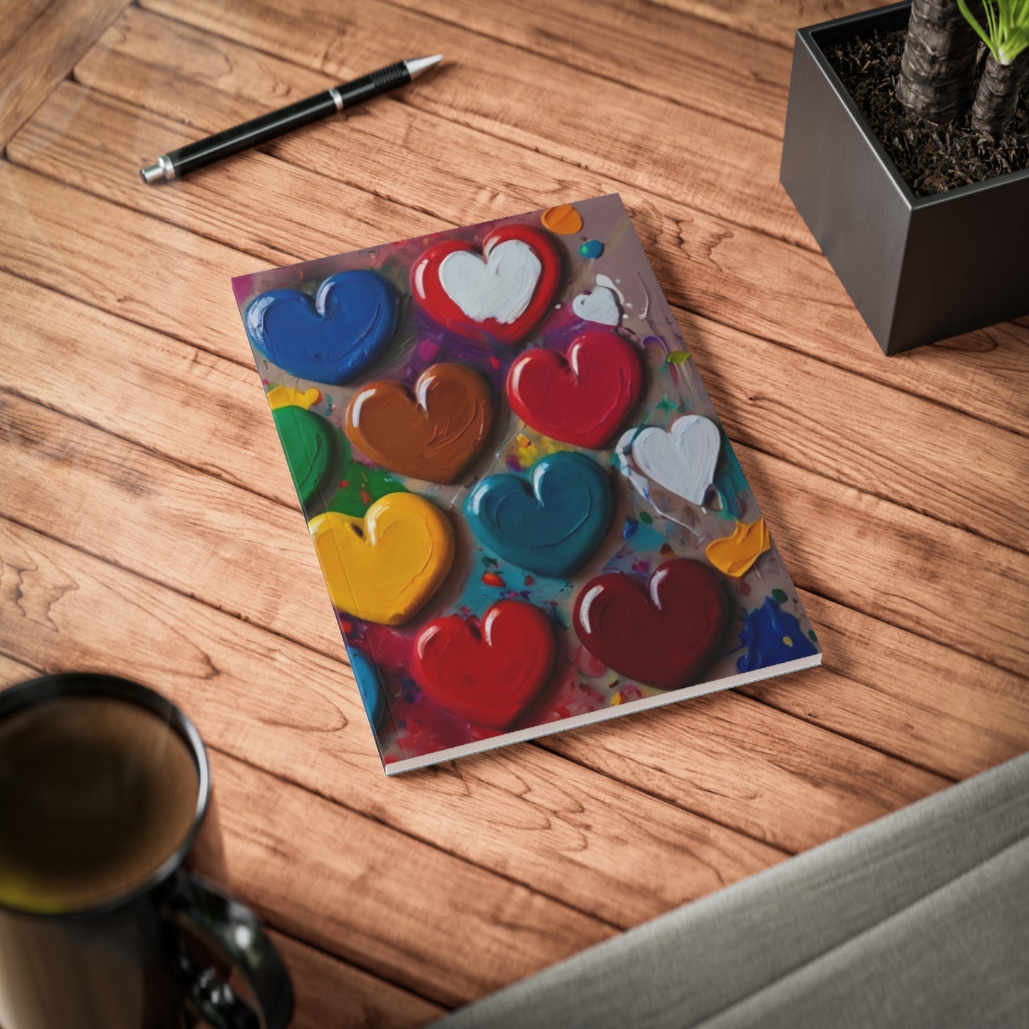 Painted Love Hearts - Softcover Notebook, A5