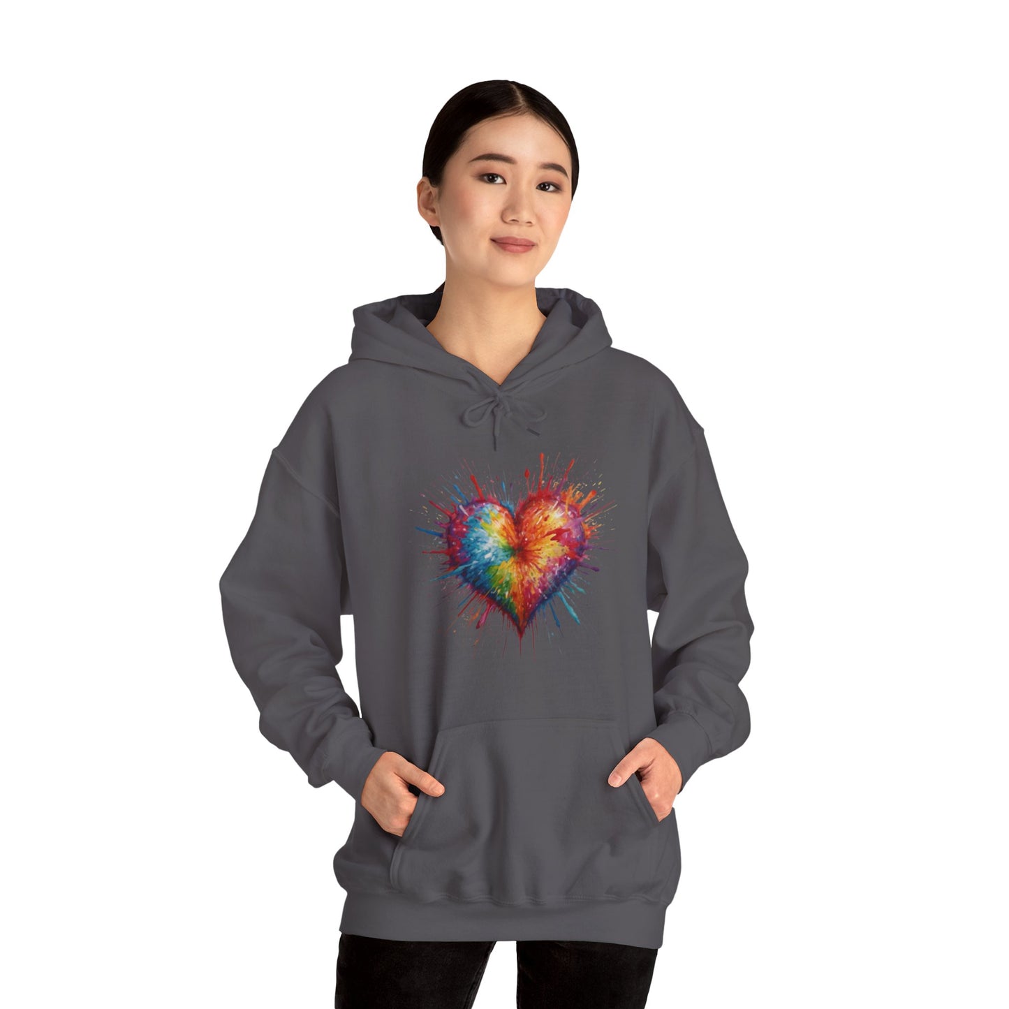 Colourful Messy Exploding Love Heart - Unisex Hooded Sweatshirt