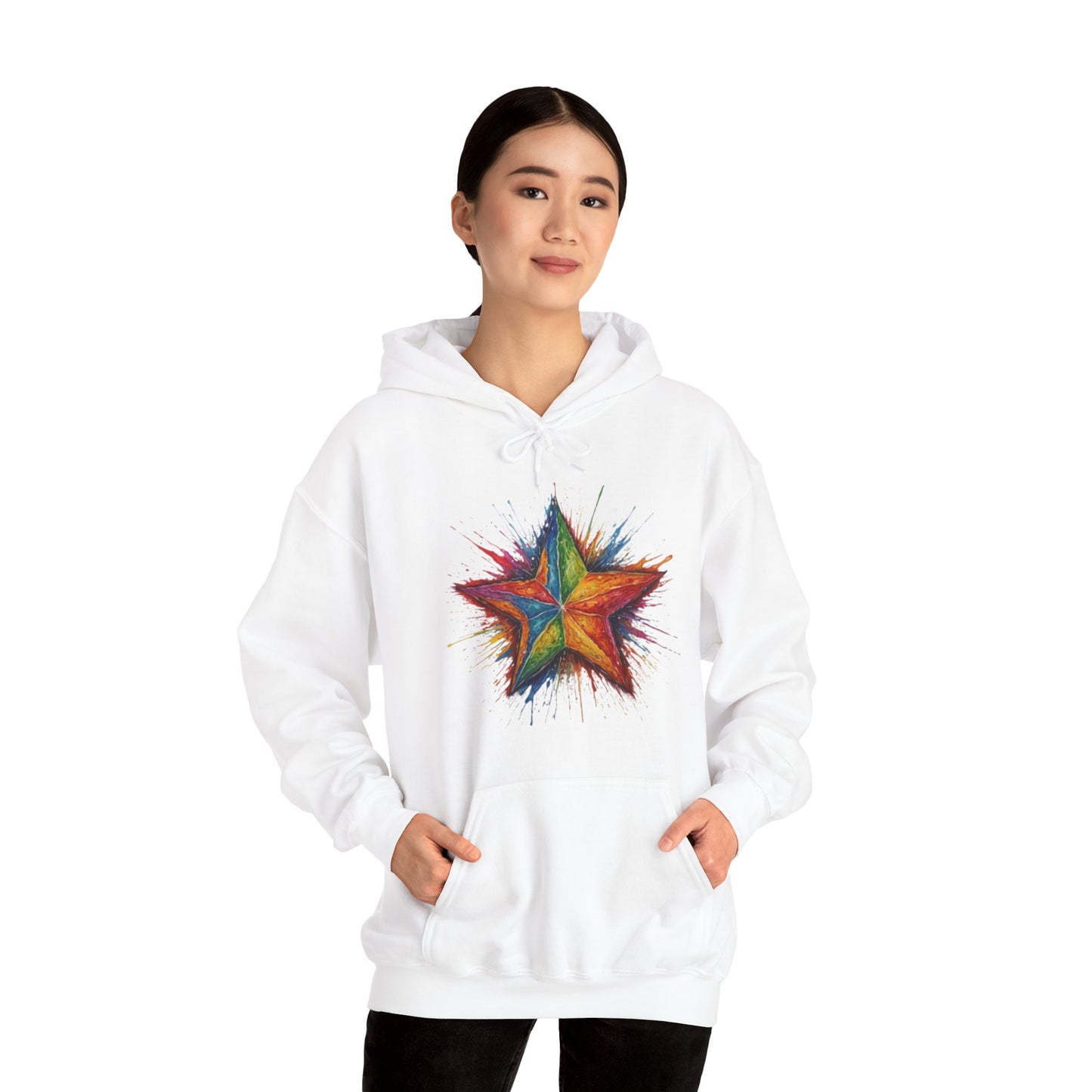 Burning Multicoloured Star - Unisex Hooded Sweatshirt