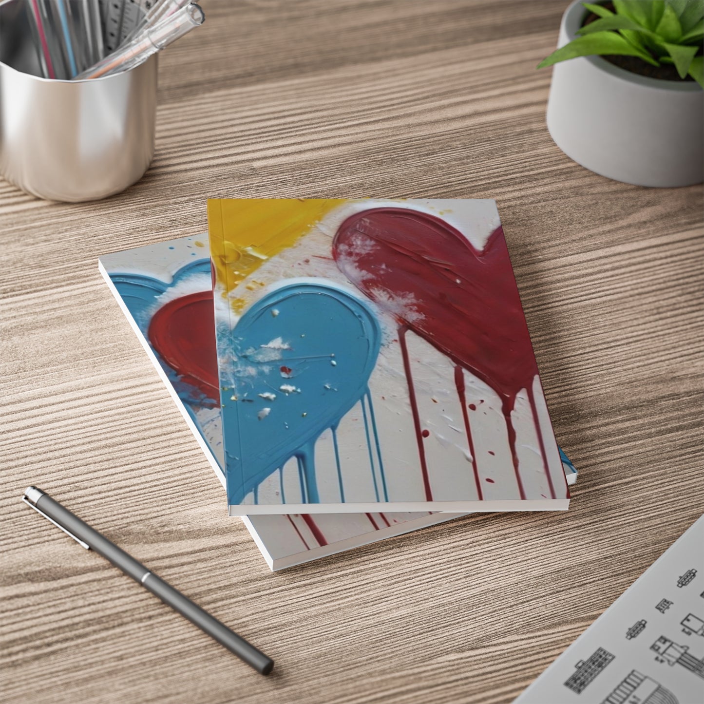 Blue and Red Love Hearts - Softcover Notebook, A5