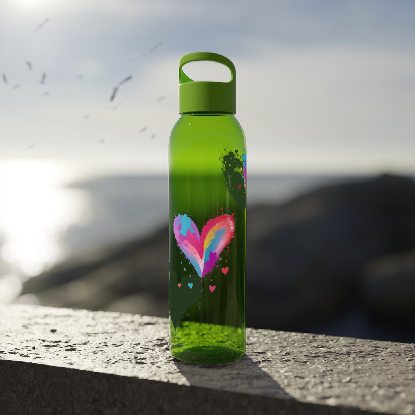 Colourful Love Hearts - Sky Water Bottle