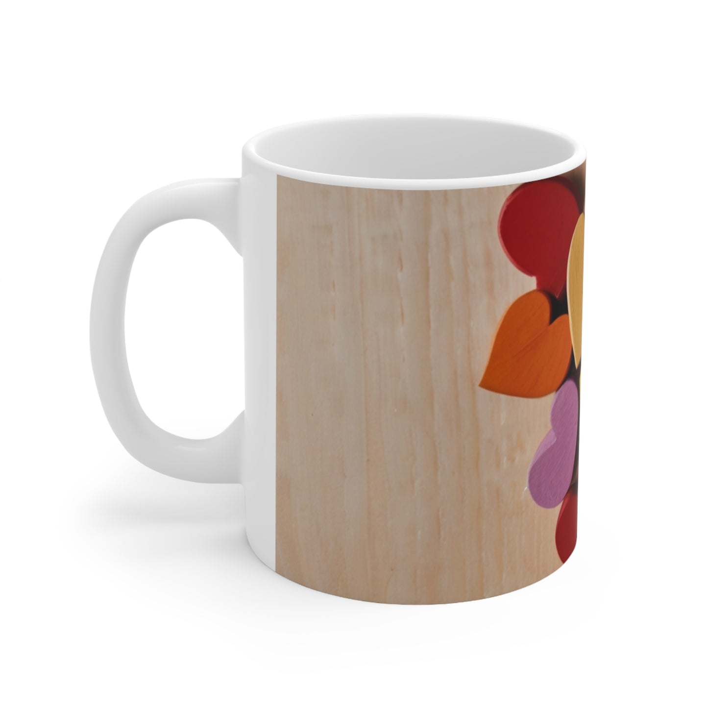 Colourful Bundled Wooden Love Hearts Mug - Ceramic Coffee Mug 11oz