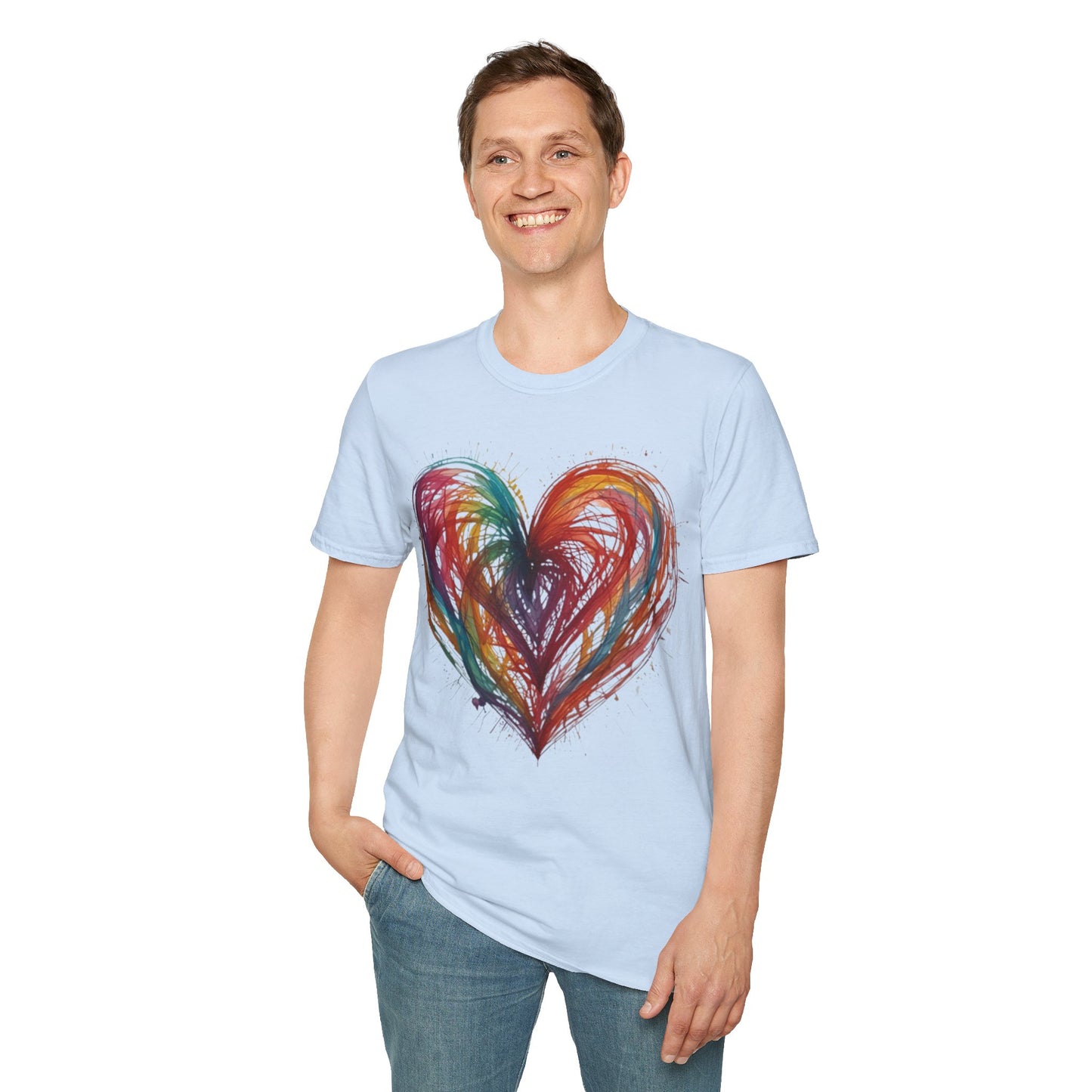 Colourful Messy Lines Transparent Love Heart - Unisex T-Shirt