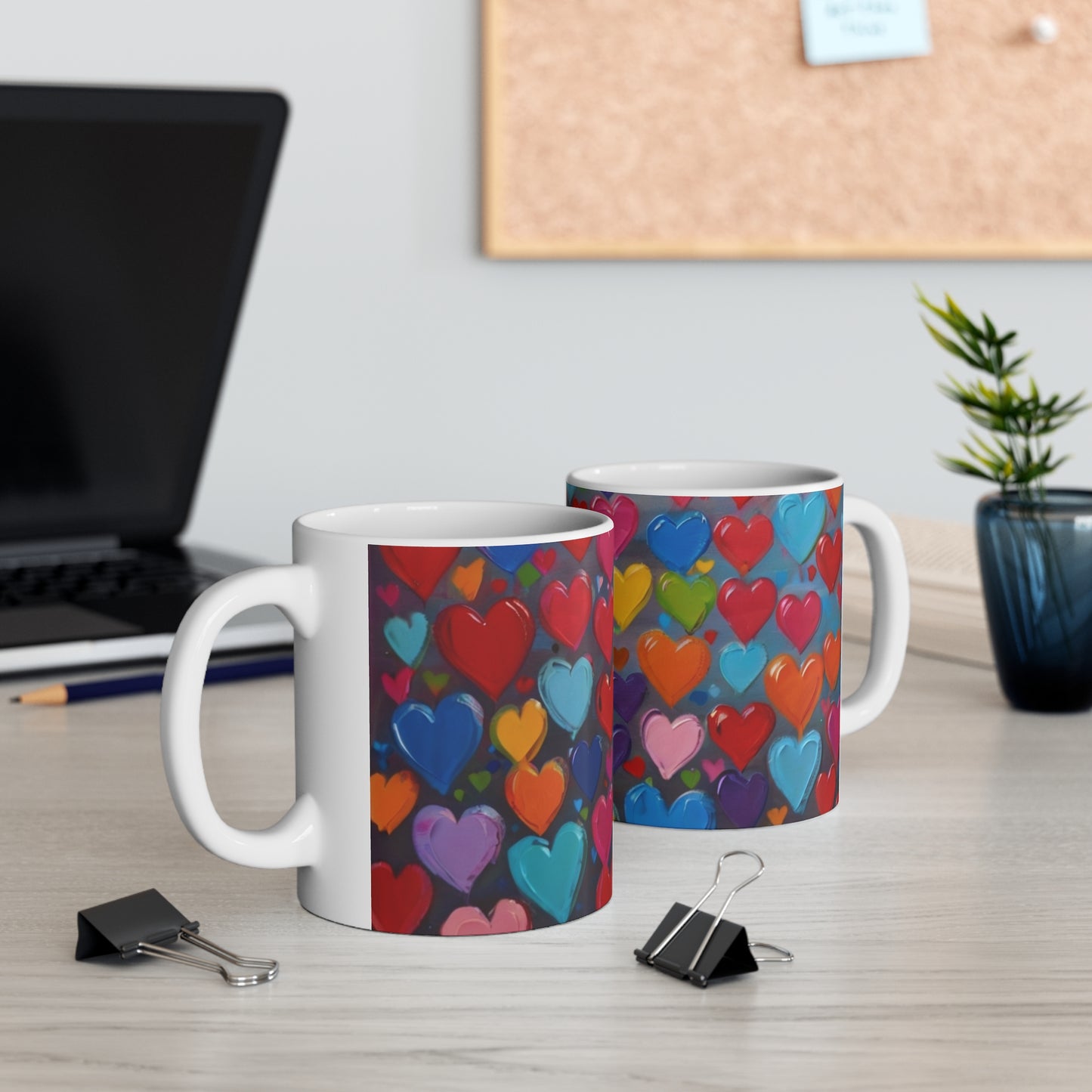 Colourful Painted Love Hearts Mug - Ceramic Coffee Mug 11oz