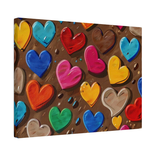 Colourful Love Hearts Swimming In Coffee - Matte Canvas, Stretched, 0.75"