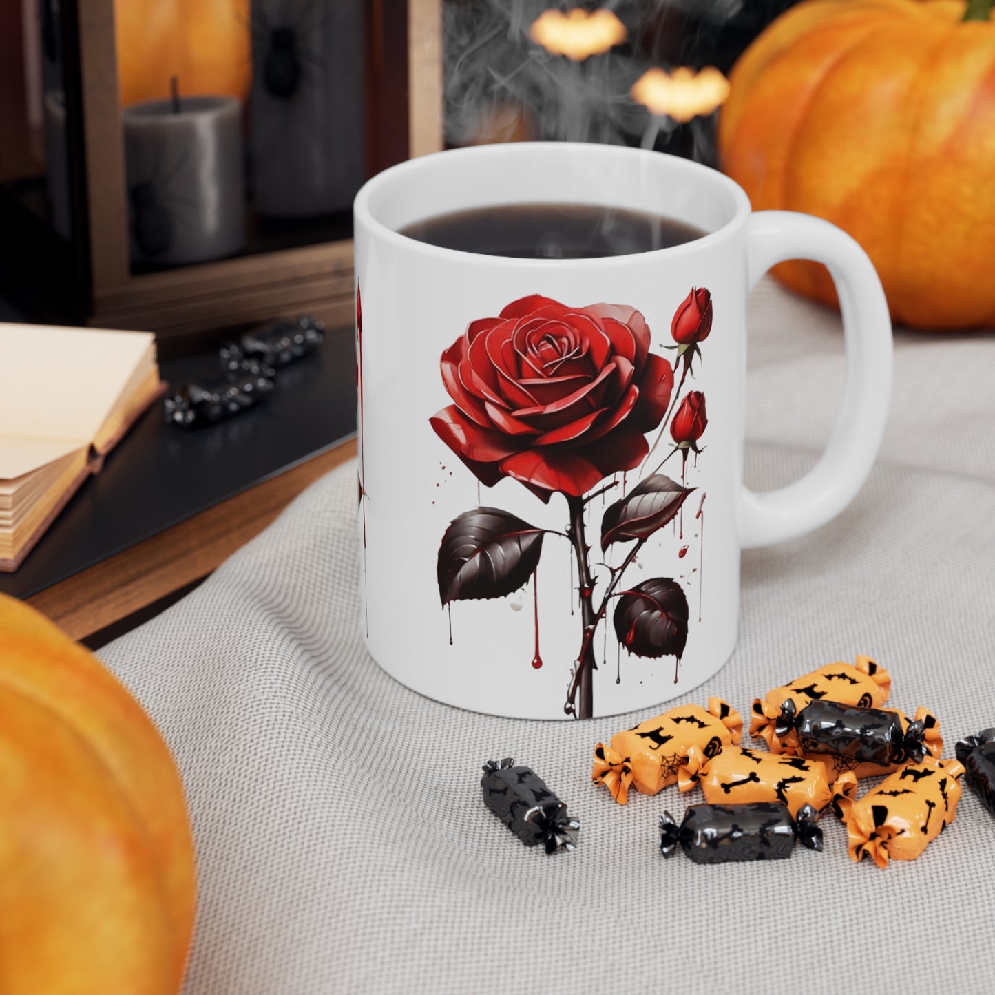 Painted Red Roses Mug - Ceramic Coffee Mug 11oz