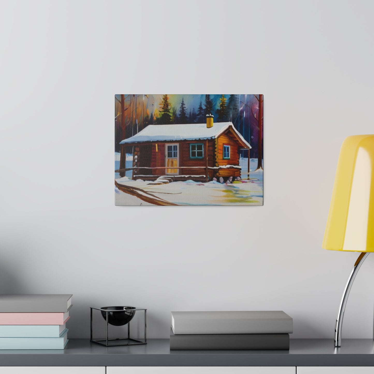 Snowy Cabin In Woods - Matte Canvas, Stretched, 0.75"