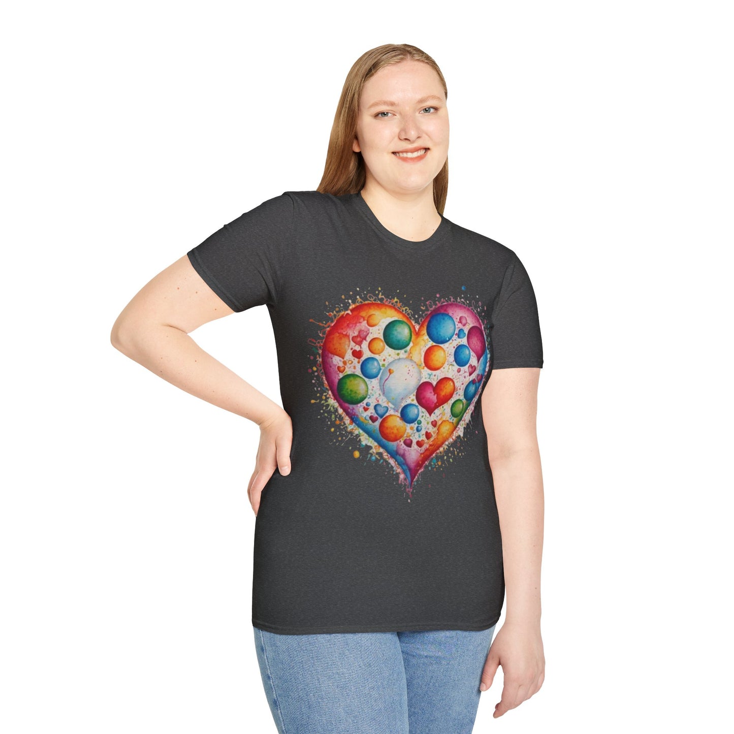 Colourful Messy Bubbles Love Heart - Unisex T-Shirt