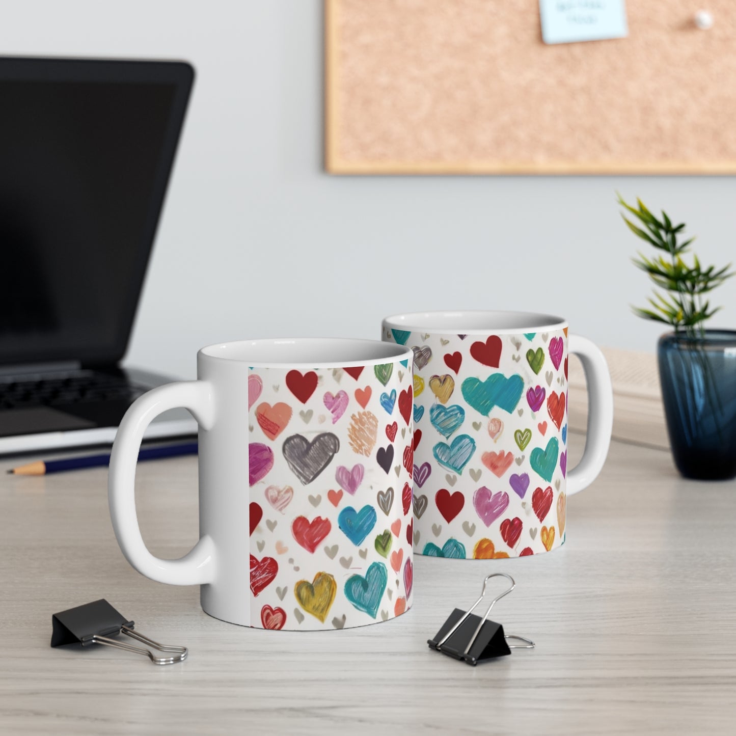 Sketched Colourful Small Love Hearts Mug - Ceramic Coffee Mug 11oz