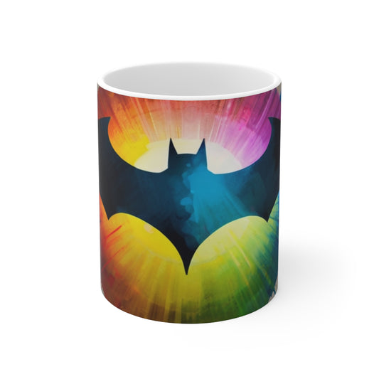 Colourful Moon Behind Bat Signal - Ceramic Coffee Mug 11oz