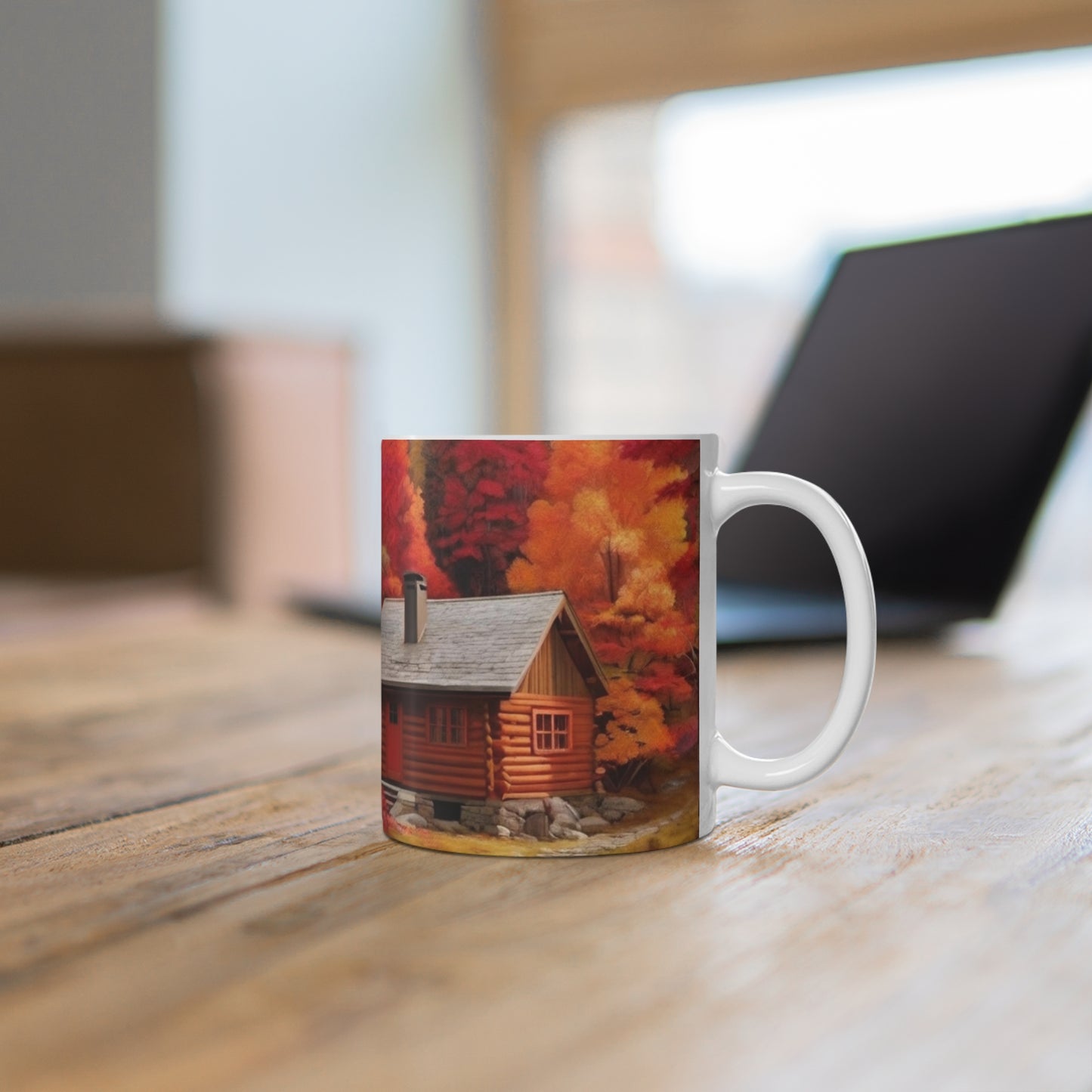 Cabin In An Autumn Forest Mug - Ceramic Coffee Mug 11oz