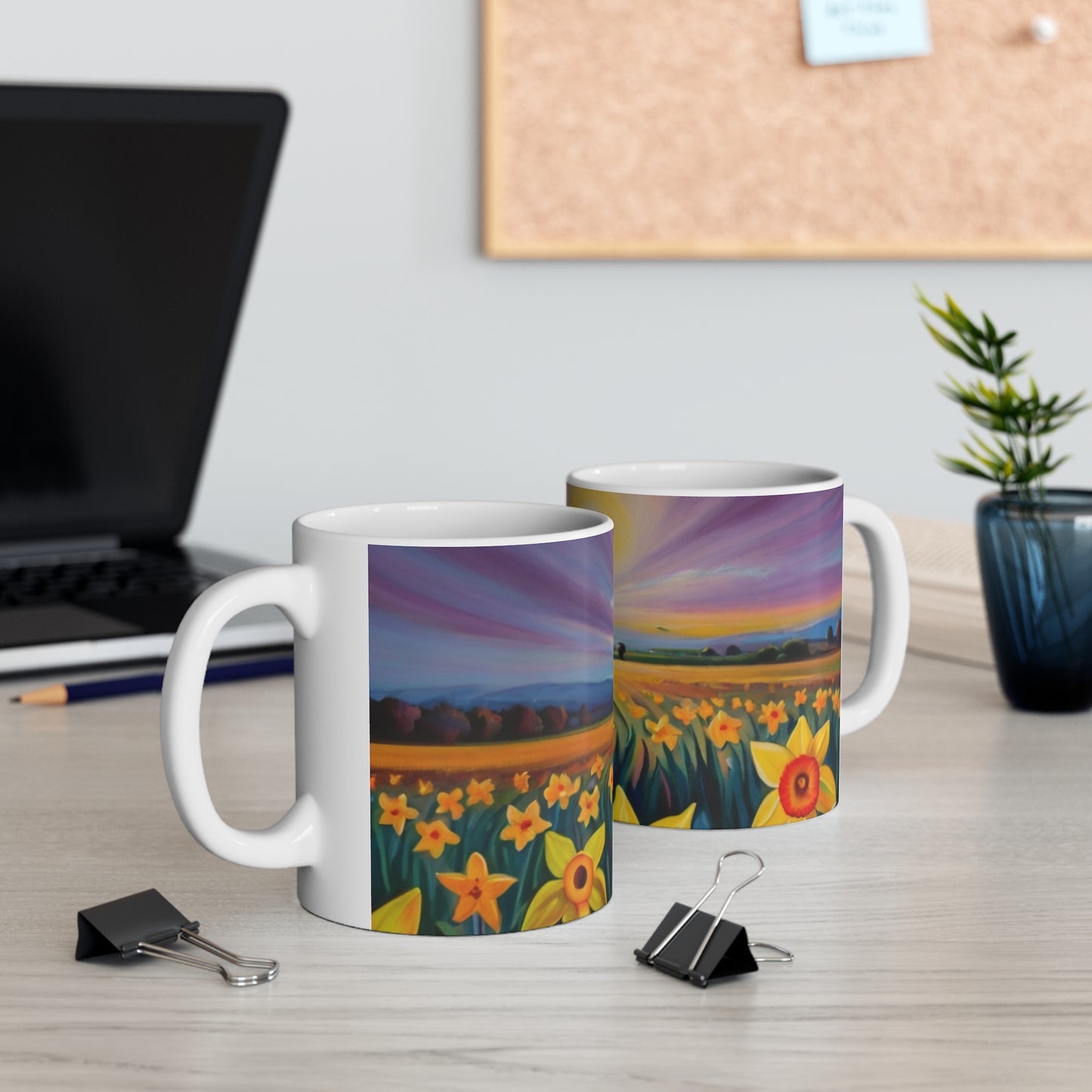 Daffodils Below Sun Mug - Ceramic Coffee Mug 11oz
