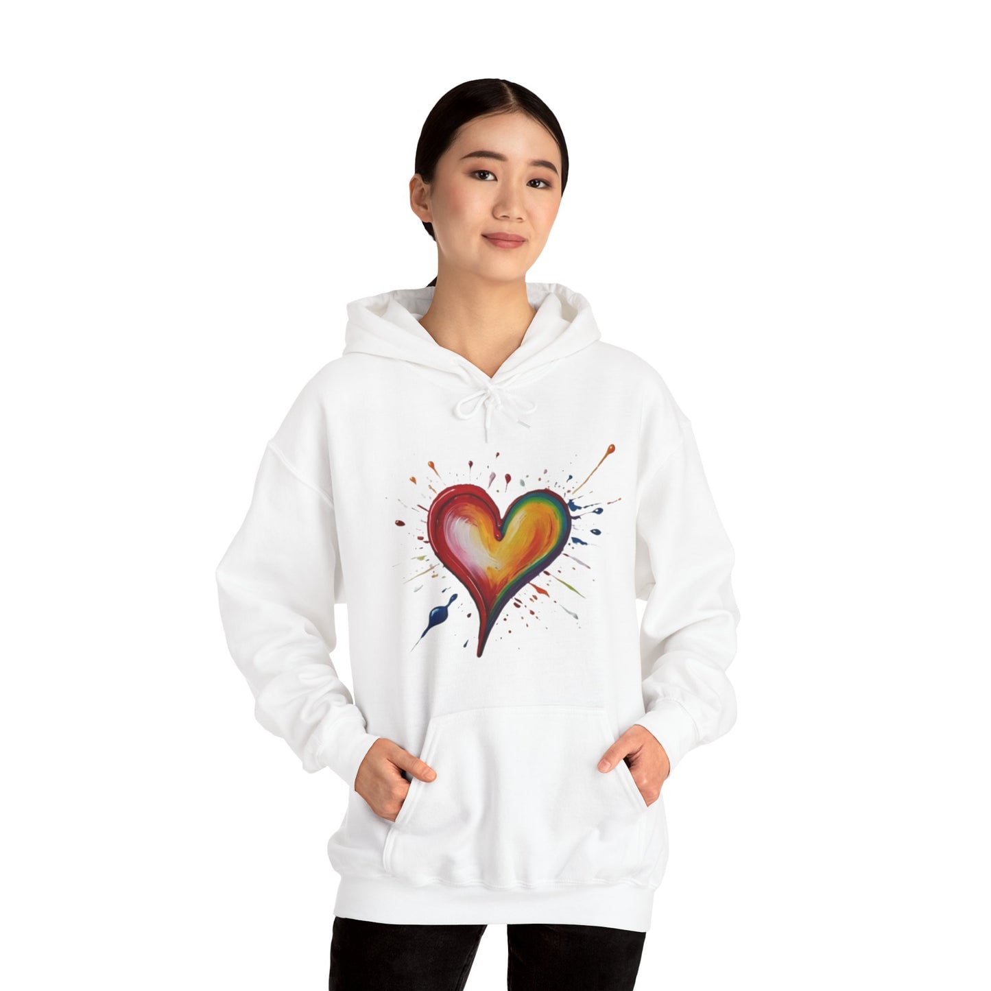Messy Painted Colourful Slanted Love Heart - Unisex Hooded Sweatshirt