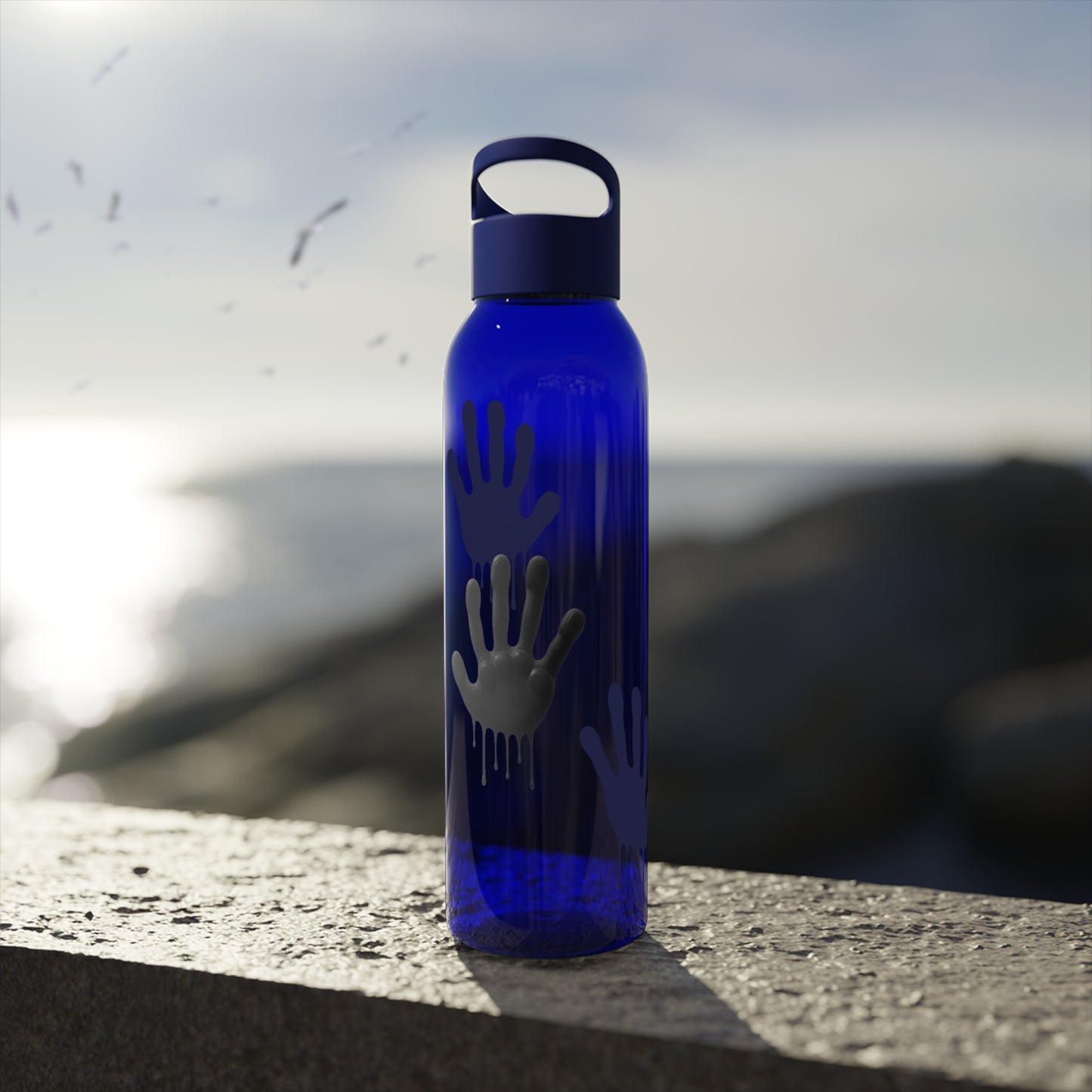 Black Hand Print Art - Sky Water Bottle