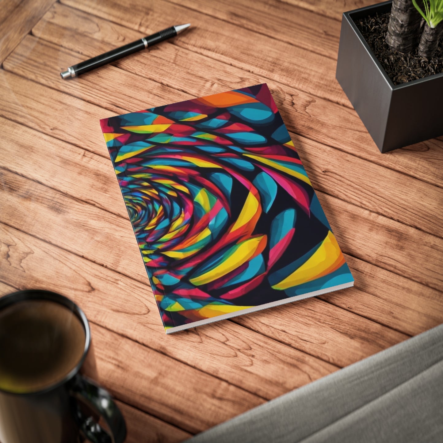 Colourful 2D Swirly Abstract Optical Illusion - Softcover Notebook, A5