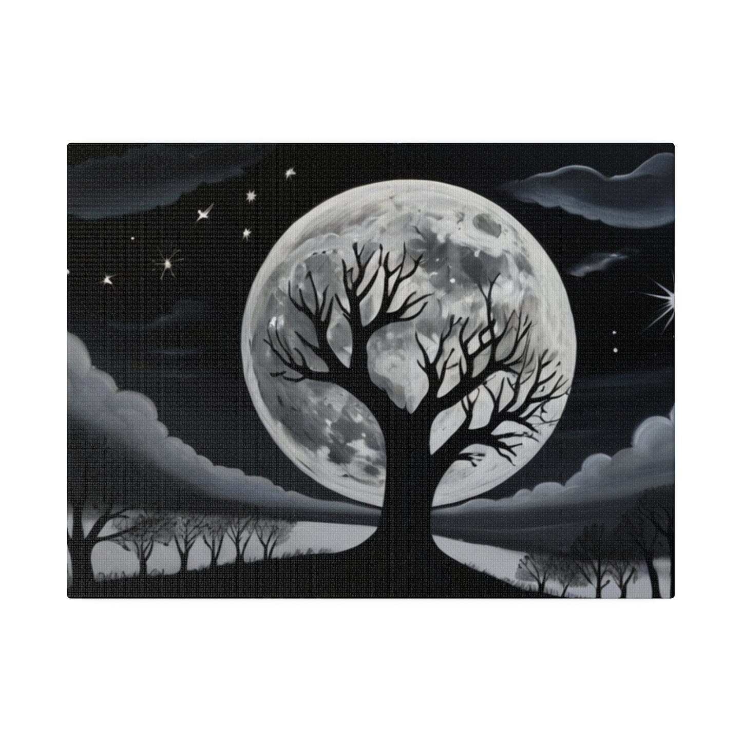 Large Moon Behind Leafless Tree Canvas - Matte Canvas, Stretched, 0.75"