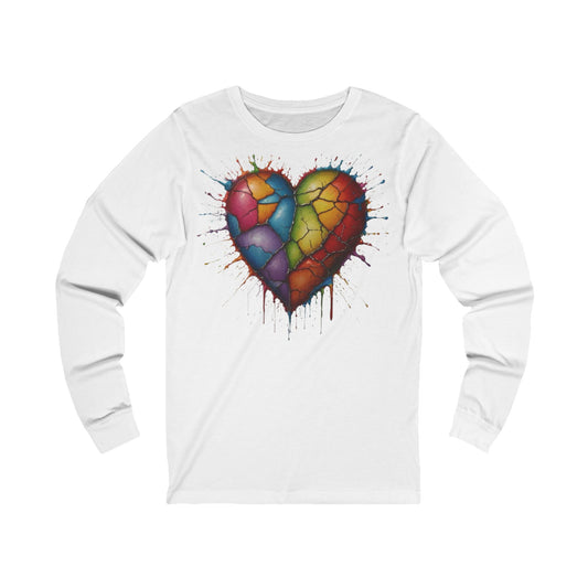 Colourful Messy Cracked Love Heart - Unisex Long Sleeve T-Shirt